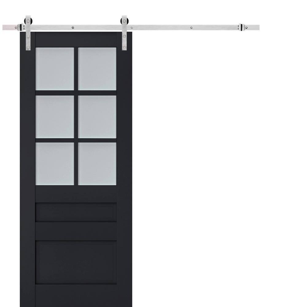 Assembly Required 28 in. x 84 in. 1-Panel Frosted Glass Antracite Solid Wood Sliding Barn Door with Hardware Kit price history on PriceWatchPro