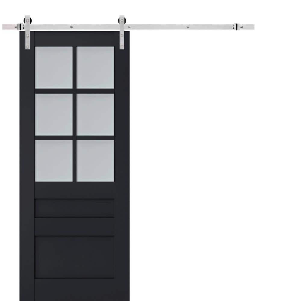 Assembly Required 36 in. x 80 in. 1-Panel Frosted Glass Antracite Solid Wood Sliding Barn Door with Hardware Kit price history on PriceWatchPro