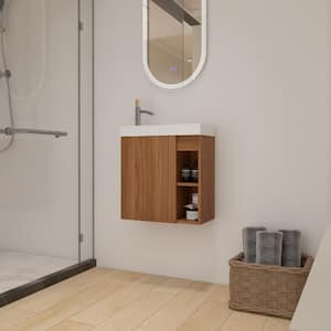 Modern 20 in. W x 9.9 in. D x 21.3 in. H Single Sink Wall Mount Bath Vanity in Walnut with White Resin Top