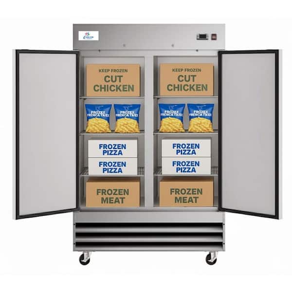54 in. W 48 cu. ft. NSF Auto Defrost 2-Door Commercial Reach In Upright Freezer in Stainless Steel