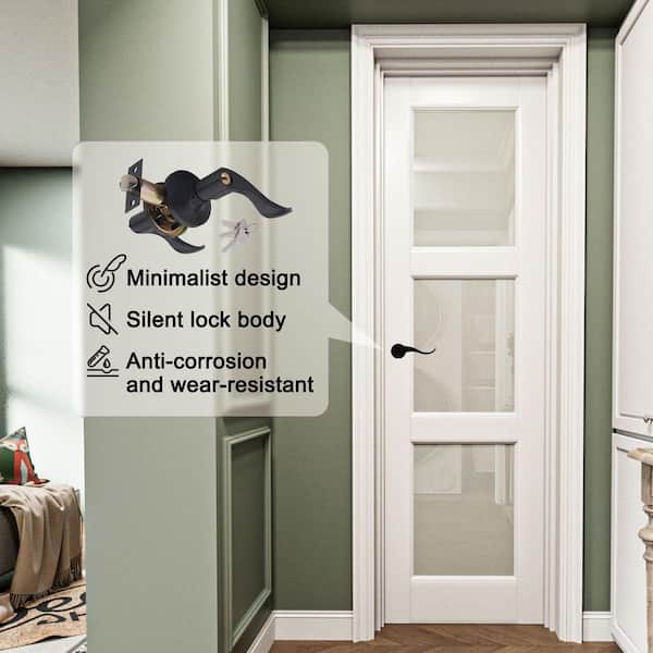 24 in. x 80 in. 3-Lite Frosted Glass Right White Solid Core Wood Single Interior Door Kit with Quick Assemble Jamb