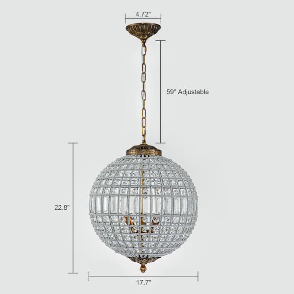 EDISLIVE Allenglade 3-Light Unique Antique Gold Globe Chandelier with Crystal Accents