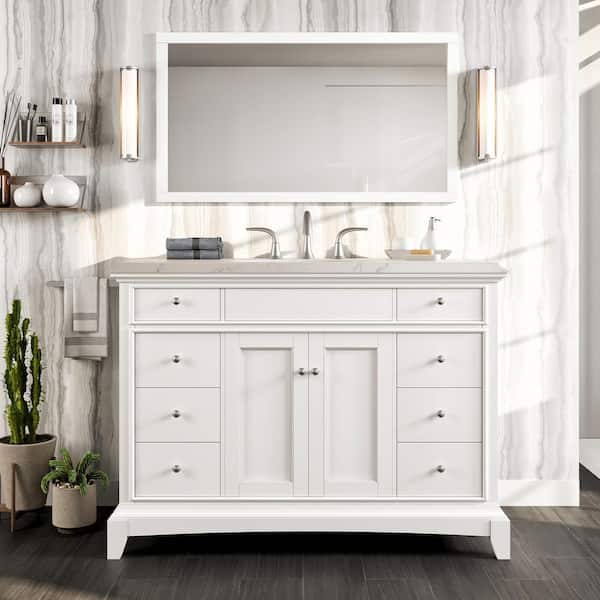 Eviva Elite Stamford 42 in. Single Sink White Bath Vanity with Double-Ogee White Carrara Quartz Top (Assembled)