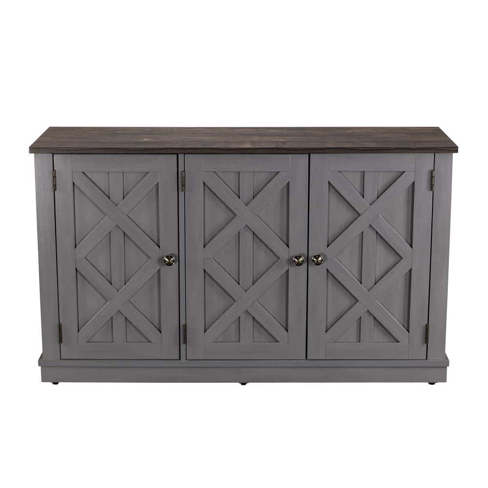 Gray Rustic Wood Finish 48" 3-Door Accent Cabinet