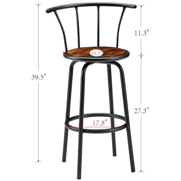 VECELO Bar Stools Set of 2 with Back Metal Barstools Tall Chair