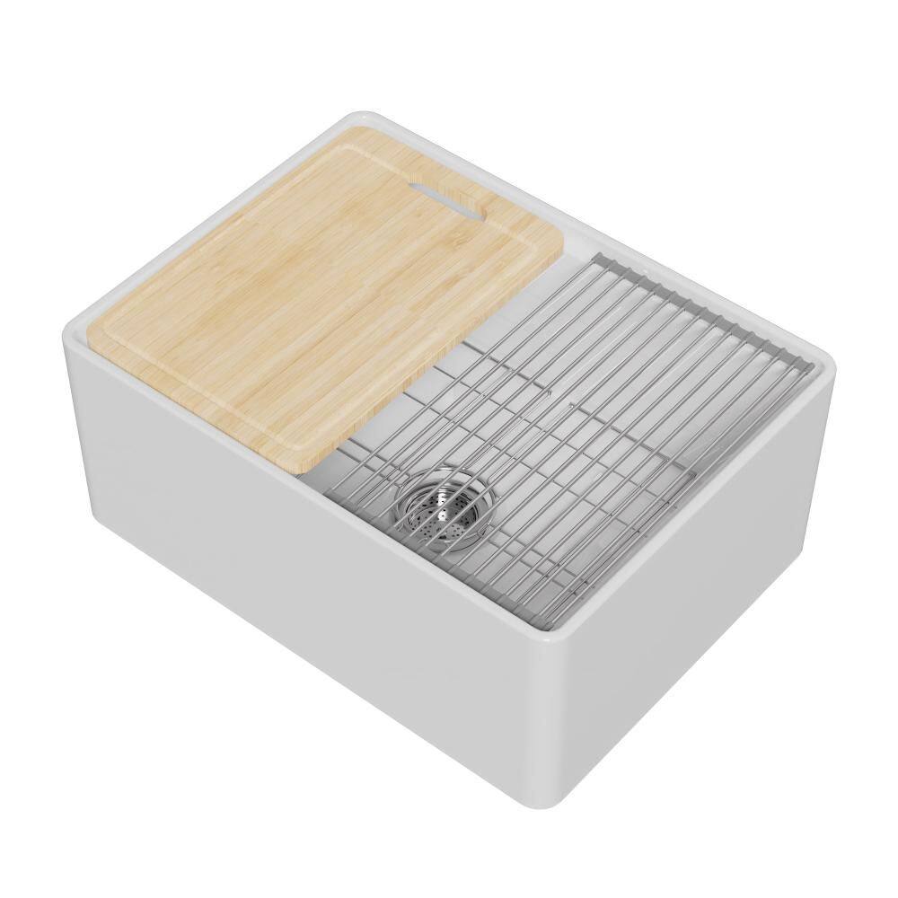 Fireclay Workstation Farmhouse Sink 24 in. Farmhouse Kitchen Sink Apron Front Single Bowl in White with Cutting Board price history on PriceWatchPro