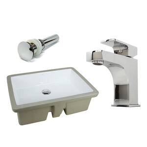 22-1/8 in. Rectangle Undermount Vitreous Glazed Ceramic Sink with Polished Chrome Bathroom Faucet /Pop-up Drain Combo