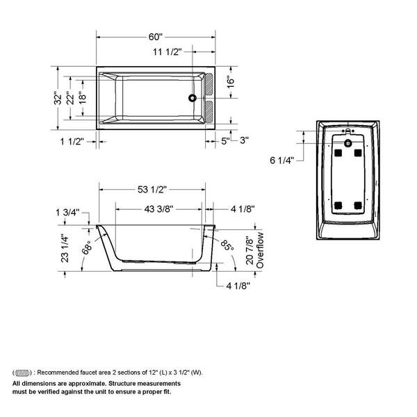 MAAX Elinor 60 in. Fiberglass End Drain Non-Whirlpool