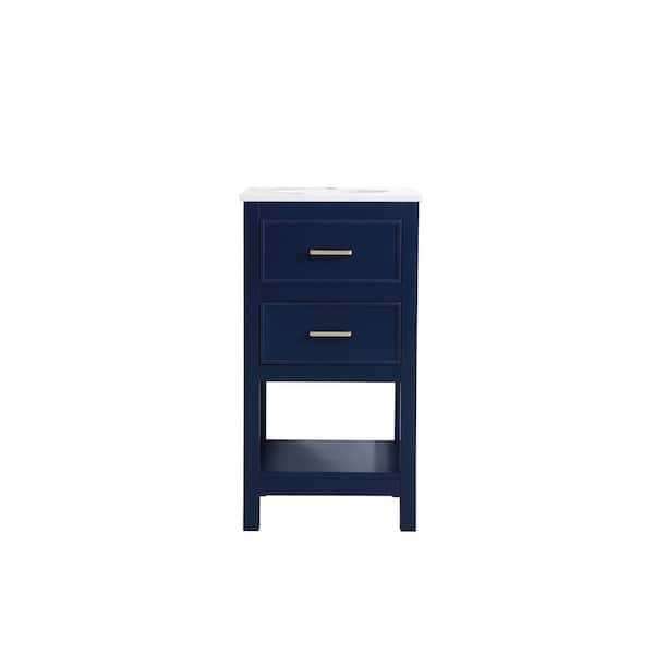 Unbranded Simply Living 18 in. W x 19 in. D x 34 in. H Bath Vanity in Blue with Calacatta White Engineered Marble Top