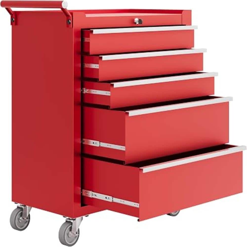 5-Drawer Rolling Tool Chest, Lockable Tool Box Organizer on Wheels for Garage, Workshop, Repair Shop, Red price history on PriceWatchPro