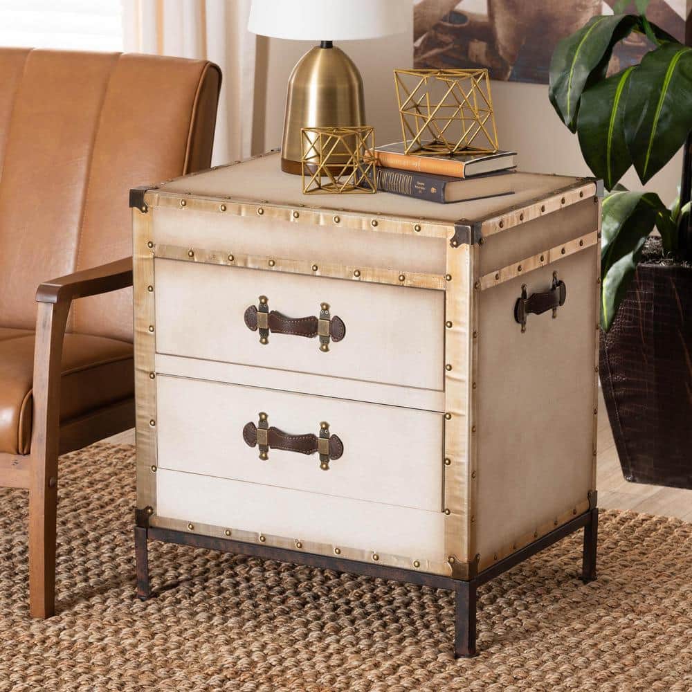 Laura 23.6 in. White Rectangle Canvas End Table with 2 Drawers - thumbnail 9
