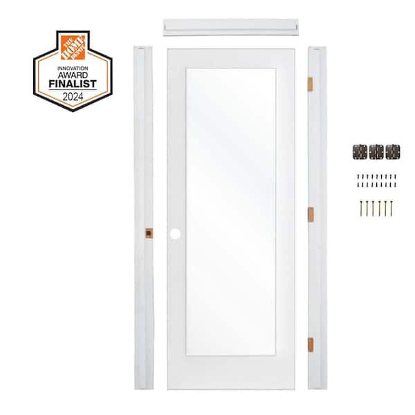 DIY 36 in. x 80 in. 1-Lite Right-Hand Clear Glass Solid Core MDF Primed Single Interior Door Kit w/ Quick Assemble Jamb