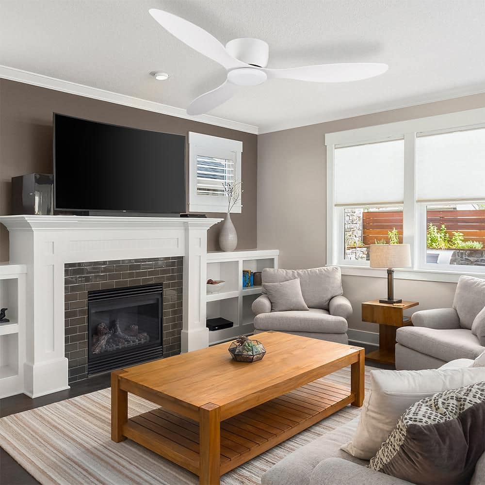 52 in. Indoor Flush Mount White Ceiling Fan without Light, Modern Standard Ceiling Fan for Living Room Bedroom price history on PriceWatchPro