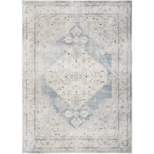 Astra Machine Washable Light Blue 5 ft. x 7 ft. Vintage Traditional Area Rug