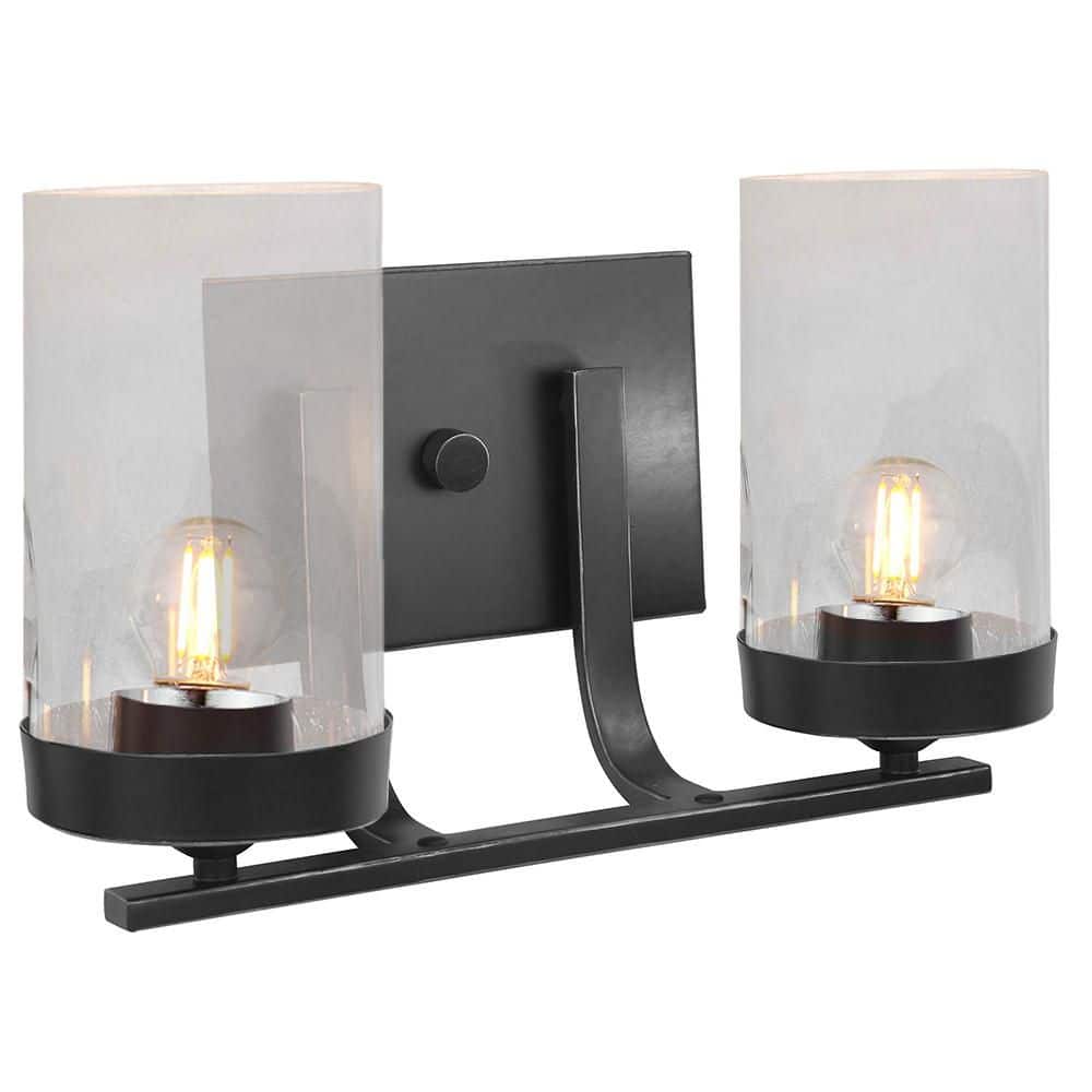 L2PBBL 13-in. 2 Lights Black Vanity Light with Clear Glass Shade