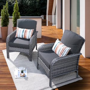 New Hyacinth A Gray 2-Piece Wicker Patio Outdoor Conversation Seating Sofa Set with Black Cushions