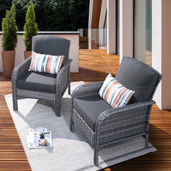 New Hyacinth A Gray 2-Piece Wicker Patio Outdoor Conversation Seating Sofa Set with Black Cushions