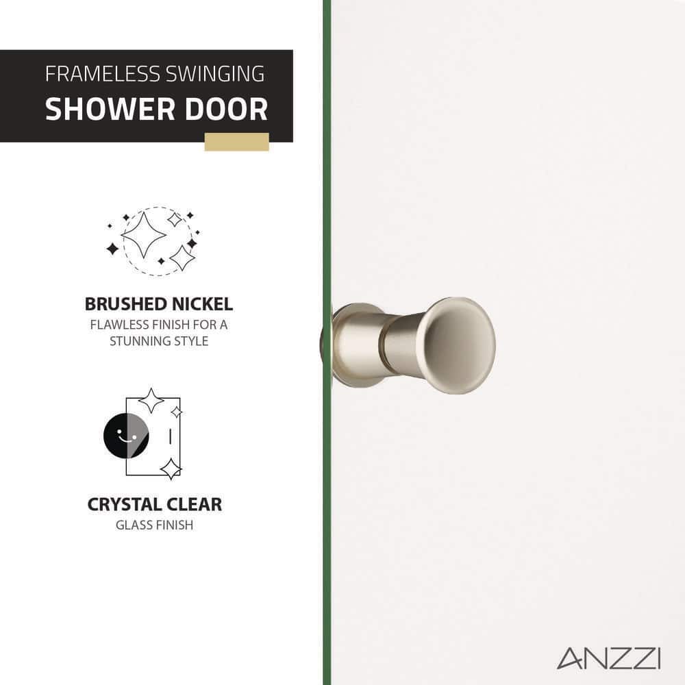 ANZZI 72-Inch Frameless Clear Glass Shower Door with Brushed Nickel Finish