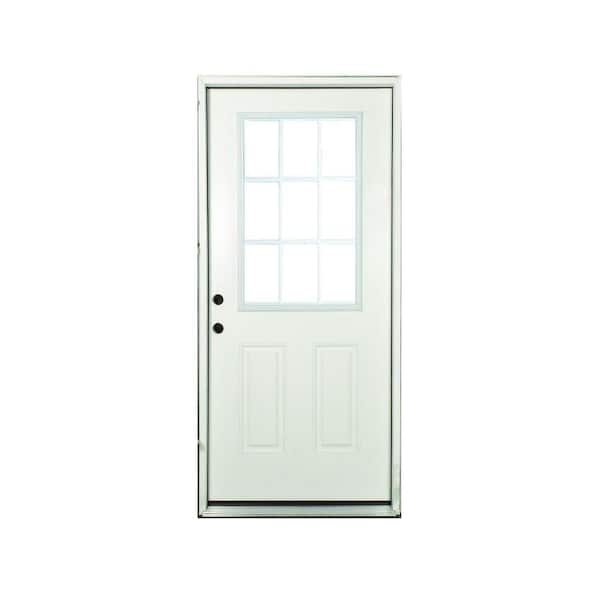 Steves & Sons Reliant 32 in. x 80 in. 2 Panel 1/2 Lite 9 Lite EG RHIS Clear Glass Primed White Fiberglass Prehung Front Door