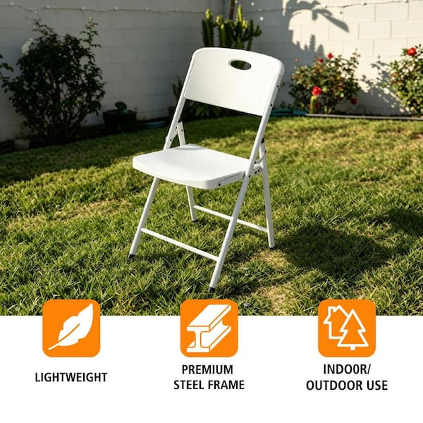 HDX Metal Frame White/White Resin Seat Indoor/Outdoor Folding