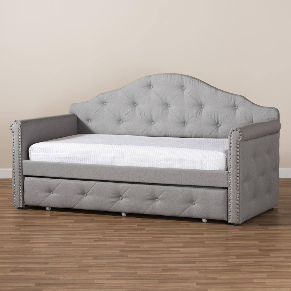 Emilie Twin Daybed with Nailhead Trim and Tufted Upholstery in Gray