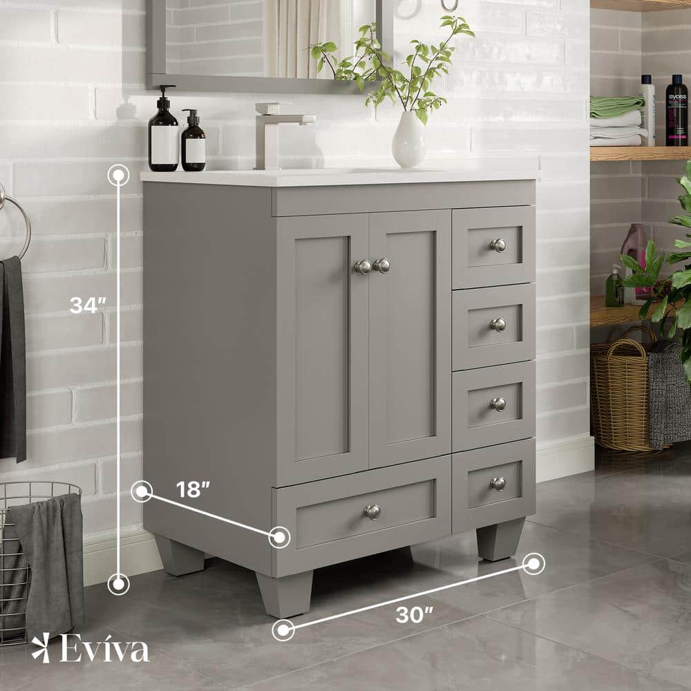Happy 30" Gray Freestanding Bathroom Vanity with Marble Top