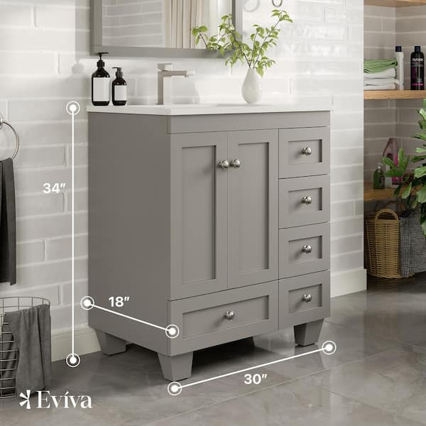 Happy 30 in. Single Sink Gray Bath Vanity with White Carrara Quartz Top (Assembled)