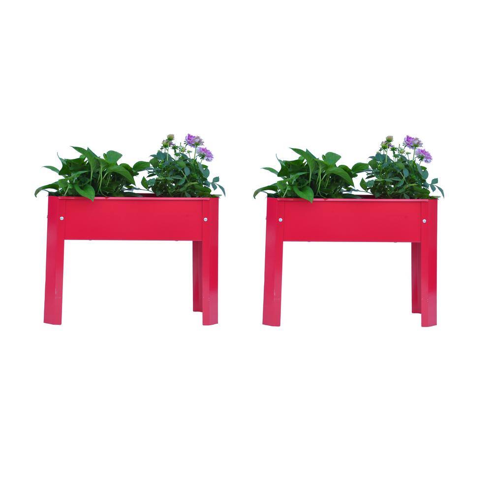 24 in. x 10 in. x 17 in. Red Galvanized Steel Raised Planter Boxes Elevated