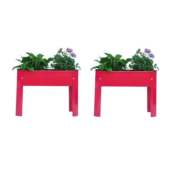 Anvil 24 in. x 10 in. x 17 in. Red Galvanized Steel Raised Planter Boxes Elevated Garden Beds with Legs (2-Pack)