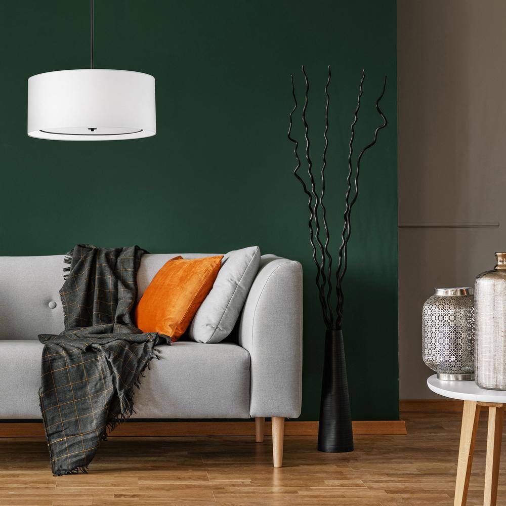 Modern Matte Black Drum Pendant Light with White Shade