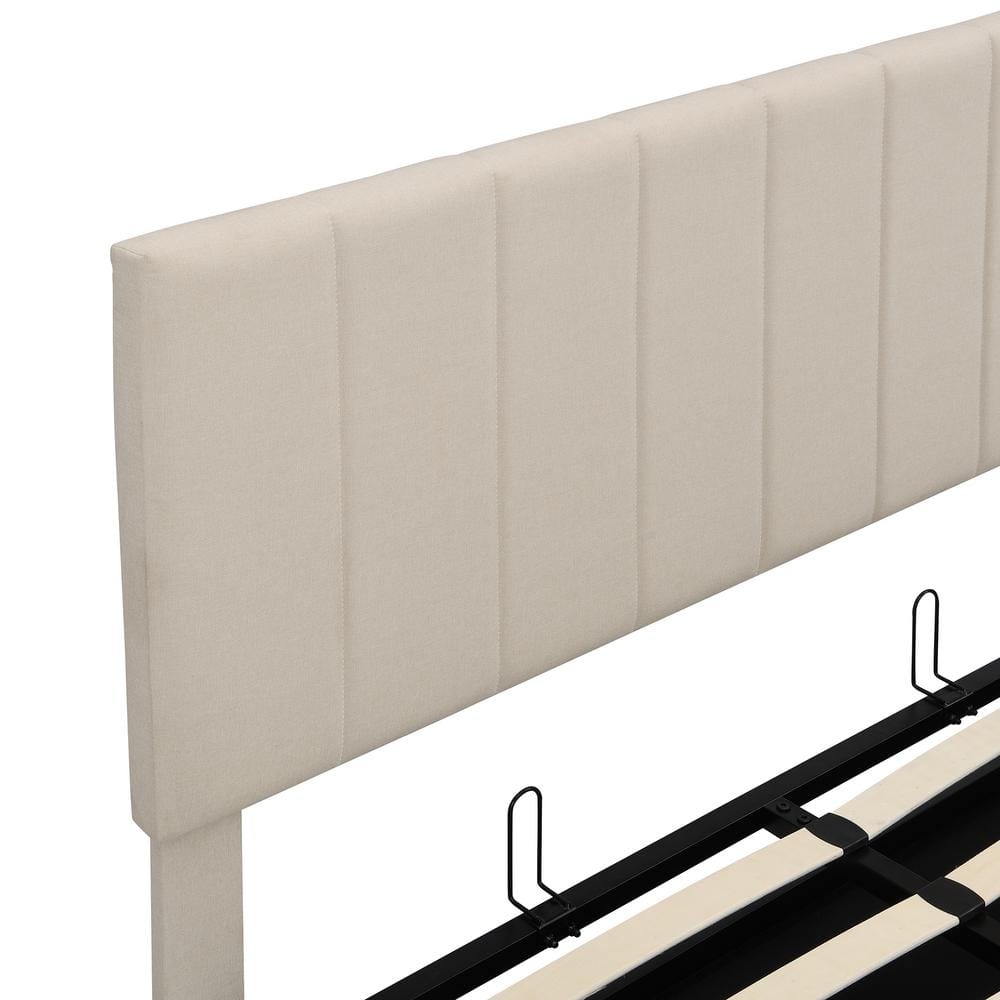 Beige Full Size Upholstered Platform Bed with Hydraulic Storage