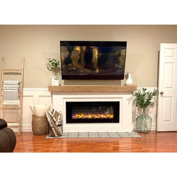 PuraFlame 36 in. Recessed Metal Electric Fireplace Log Set and Crystal 1500W Heater in Black