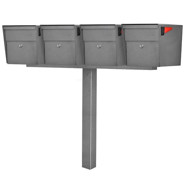MailBoss X4 Locking Mailbox Post Mount Combo Kit, Granite, In-Ground Post, 4-Compartment High Security Cluster