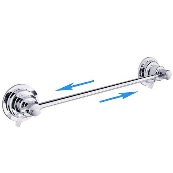 17-29 in. Extendable Suction Cup Wall Mounted Towel Bar in Chrome, Stainless Steel Bar for Smooth Surface, 15 lb. Load