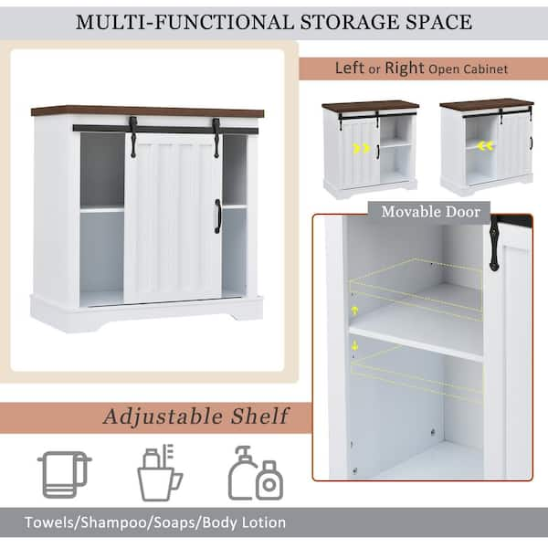 FORCLOVER White Kitchen Cabinet Sideboard Cupboard Storage with Sliding Doors