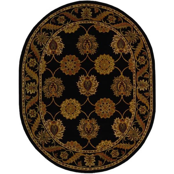 SAFAVIEH Heritage Black 8 ft. x 10 ft. Oval Geometric Border Floral Area Rug