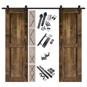 20 in. x 80 in. 5-in-1 Design Walnut Double Pine Wood Interior Sliding Barn Door with Hardware Kit, Non-Bypass