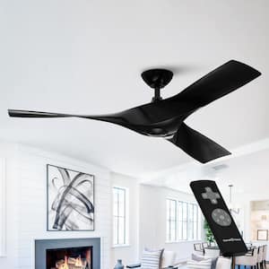 52 in. Modern Black Downrod Ceiling Fan with Remote Control and Reversible DC Motor