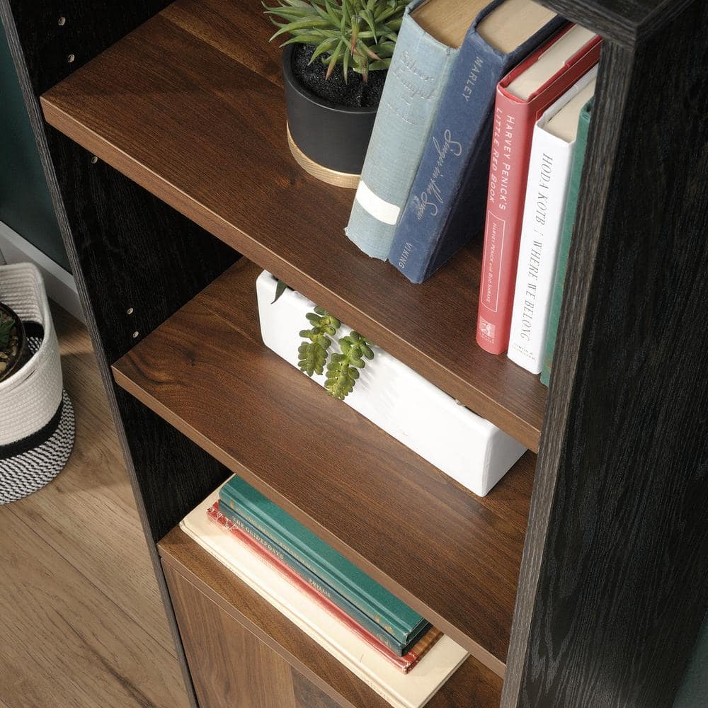 60'' Adjustable Black & Brew Oak Industrial Bookcase with Doors