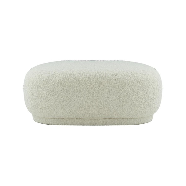 Divani Casa Kael Contemporary White Sherpa Round Ottoman