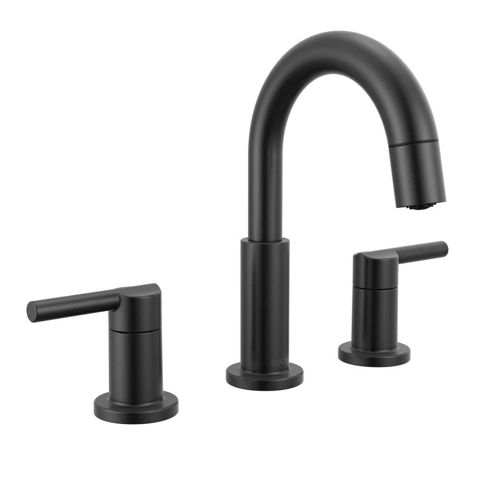 Matte Black Double Handle High Arc Widespread Bathroom Faucet