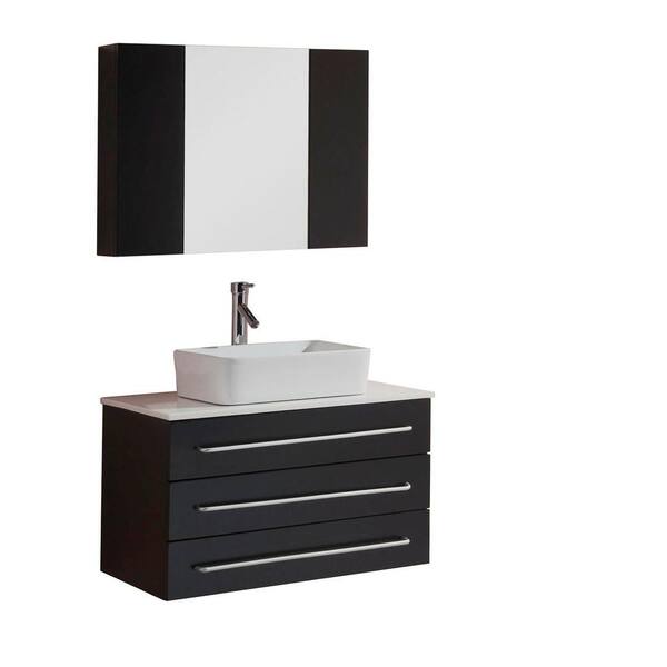 Virtu USA Ivy 32 in. W x 22 in. D Vanity in Espresso with Stone Vanity Top in White with White Basin and Mirror