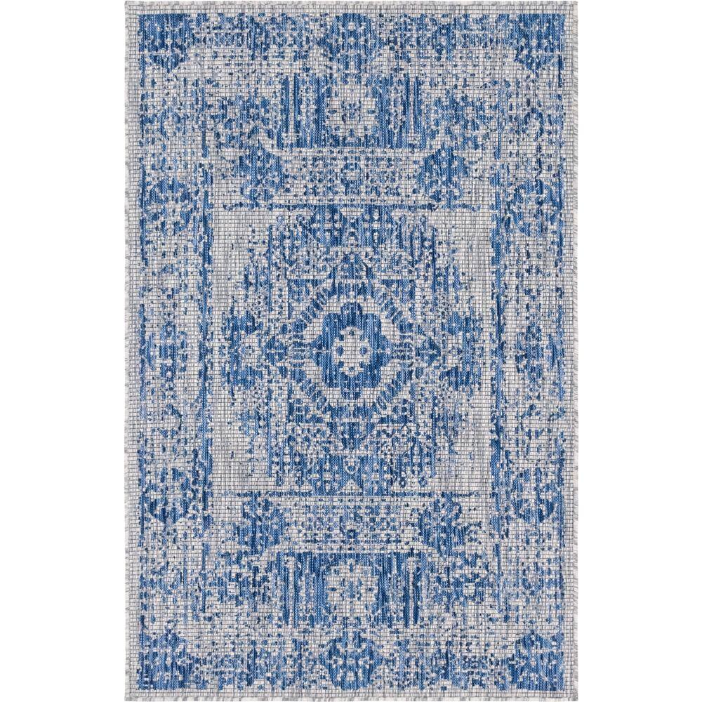 Classic Blue Rectangular Easy-Care Outdoor Rug, 4' x 6'