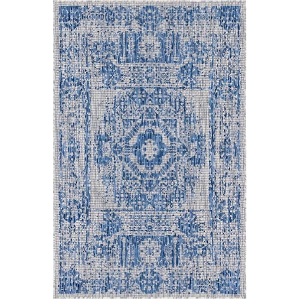 Azure Blue Timeworn Outdoor 4 ft. x 6 ft. Area Rug