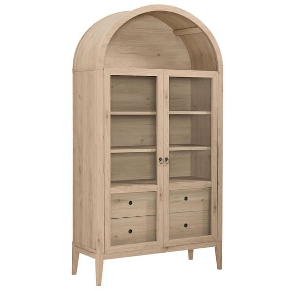 Nolan 74.1 in. Tall Light Oak Medium Density Fiberboard 4 Shelf Accent Bookcase with Storage