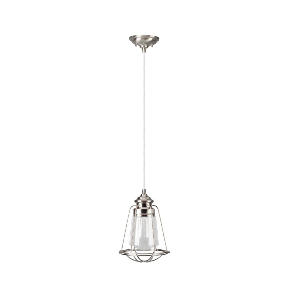 Brushed Nickel Mini Pendant with Clear Seeded Glass Shade