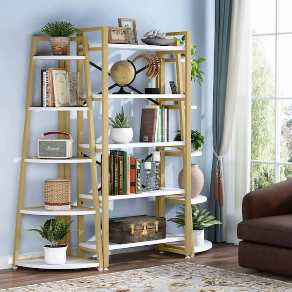 FC Design 70.75 in. White 5-Tier Corner Bookcase Display Storage Rack  Wooden Shelving Unit for Living Room Home Office 99JET100-2180 - The Home  Depot