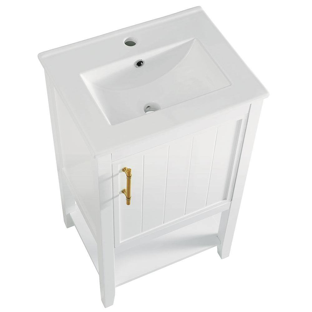 20 in. White Solid Wood Freestanding Bath Vanity with Ceramic Sink