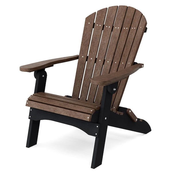 Heritage Tudor Brown and Black Plastic Outdoor Folding Adirondack Chair