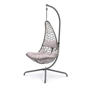 Patiorama Swing Egg Chair with Stand and Cushions, Grey Wicker